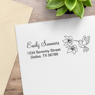 Hummingbird near Flowers Address Rubber Stamp