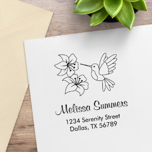 Hummingbird Near Flowers Address Rubber Stamp