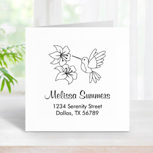 Hummingbird Near Flowers Address Rubber Stamp