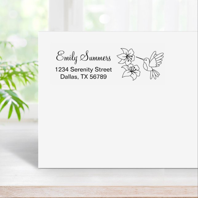 Hummingbird near Flowers Address Rubber Stamp (Creator Uploaded)