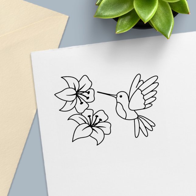 Hummingbird near Flowers Colour Me Self-inking Stamp (Creator Uploaded)
