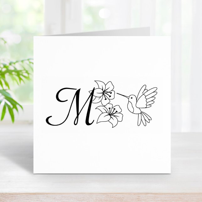 Hummingbird near Flowers Monogram Rubber Stamp (Creator Uploaded)