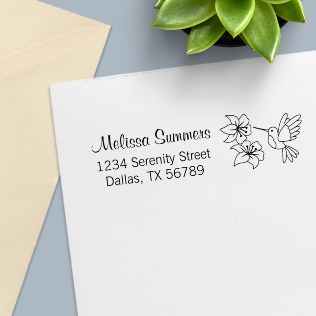 Hummingbird near Flowers Return Address Self-inking Stamp (Creator Uploaded)