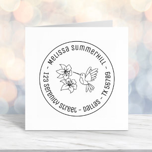 Hummingbird near Flowers Round Address 2 Self-inking Stamp