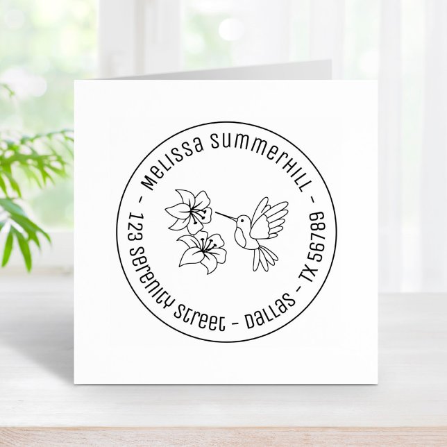 Hummingbird near Flowers Round Address Rubber Stamp (Creator Uploaded)