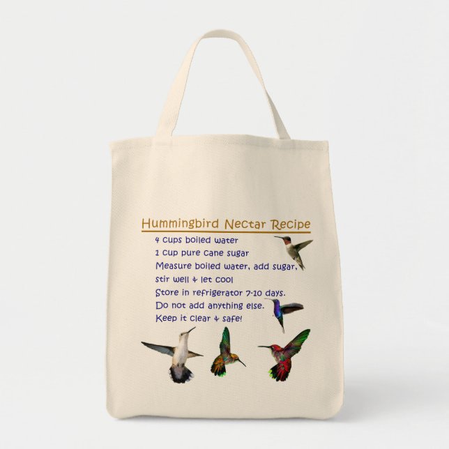 Hummingbird Nectar Recipe Tote Bag (Front)