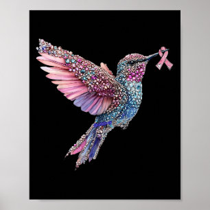 Hummingbird Nk Ribbon Breast Cancer Awareness  Poster