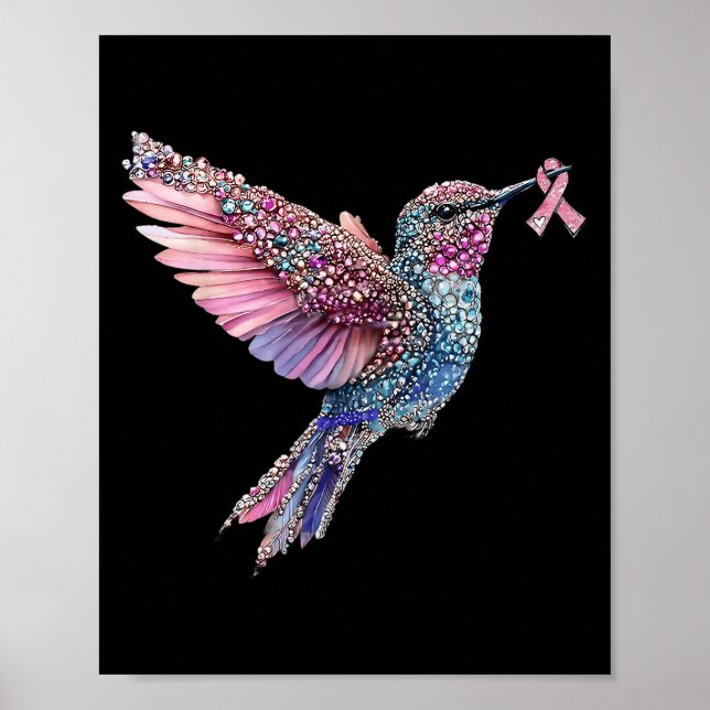 Hummingbird Nk Ribbon Breast Cancer Awareness  Poster (Front)