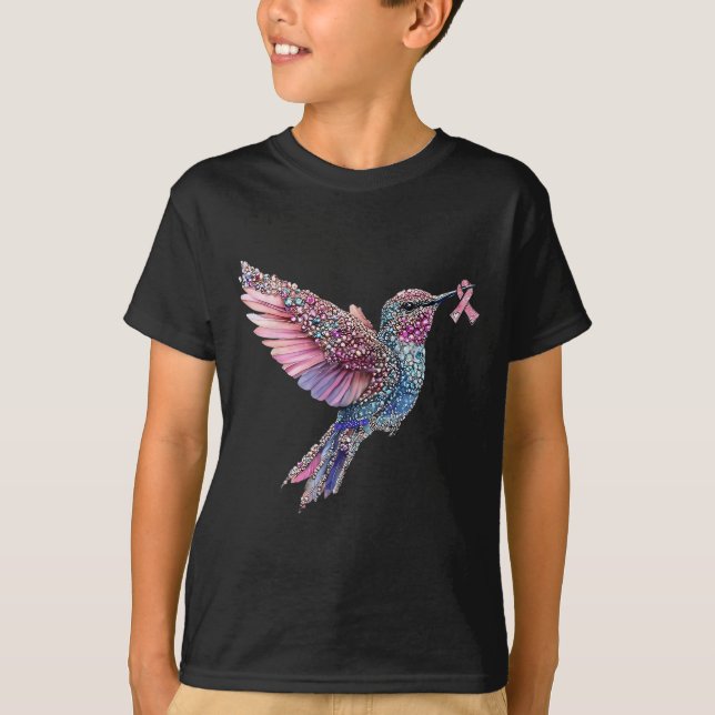 Hummingbird Nk Ribbon Breast Cancer Awareness  T-Shirt (Front)