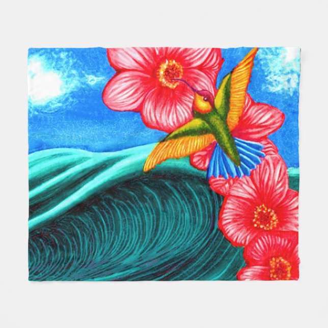 Hummingbird Ocean Fleece Blanket (Front (Horizontal))