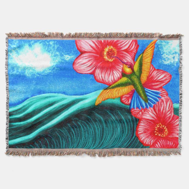 Hummingbird Ocean Throw Blanket (Front)