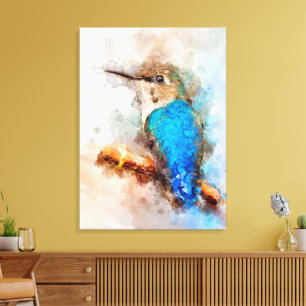 Hummingbird on a branch Watercolor - 01 Canvas Print