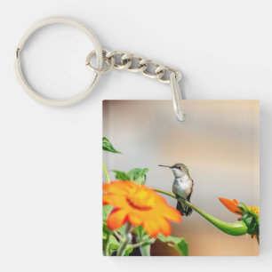 Hummingbird on a flowering plant key ring