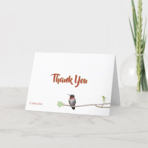 Hummingbird on Branch, Personalised Thank You Note Card