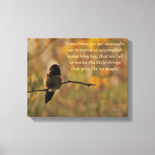 Hummingbird On Branch Warm Yellow Green Colours Canvas Print