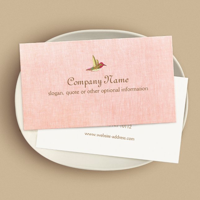Hummingbird on Faux Pink Linen Business Card (Creator Uploaded)
