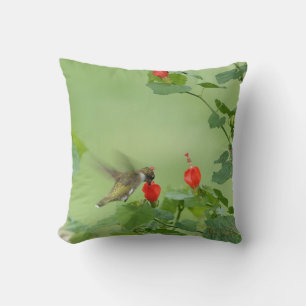 Hummingbird on Flower Blooms, Green Cushion