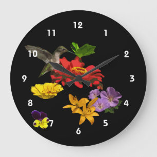 Hummingbird on Flowers Large Clock