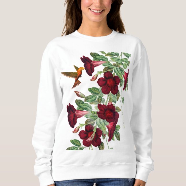 Hummingbird on Red Mandevillea Vine Sweatshirt (Front)