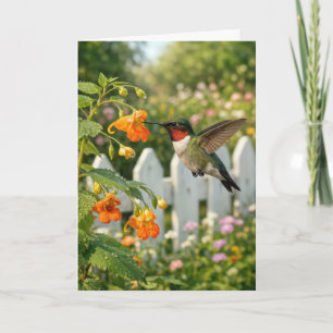 Hummingbird On Touch-Me-Not Flower Card