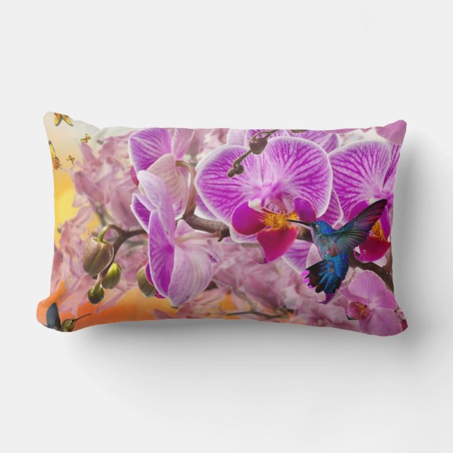 Hummingbird Orchids Flower Decorative Throw Pillow (Front)