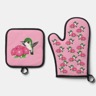 Hummingbird oven mitt & pot holder set
