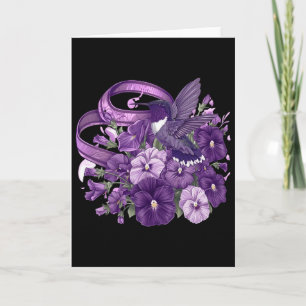 Hummingbird Pansy Floral Purple Ribbon Heimerheime Card