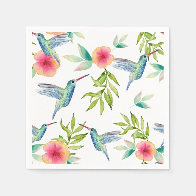 Hummingbird Paper Napkins, Floral Garden Party Napkin (Front)