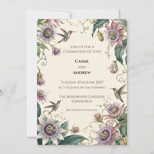 Hummingbird Passionflower Wedding Invitation (Front)