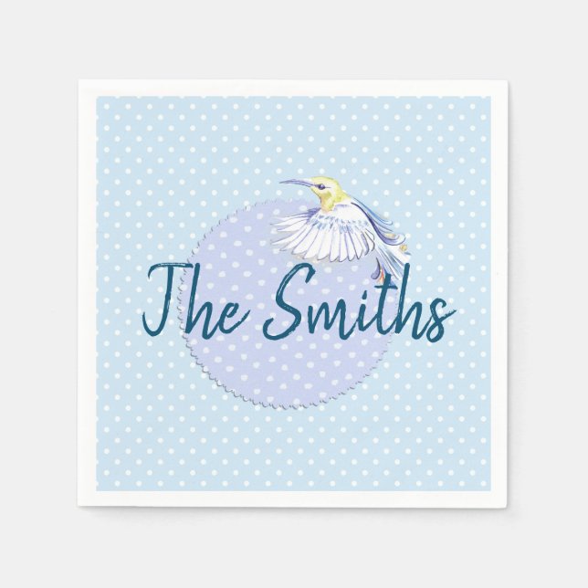 Hummingbird Patch over Polka Dots Napkin (Front)