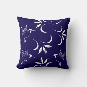 Hummingbird Pattern On Navy Blue Cushion