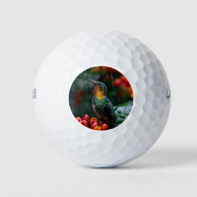 Hummingbird Perched on Bright Flower Golf Balls (Front)