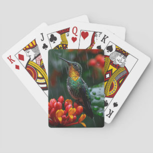Hummingbird Perched on Bright Flower Playing Cards