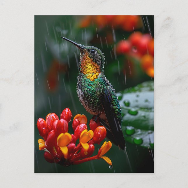 Hummingbird Perched on Bright Flower Postcard (Front)