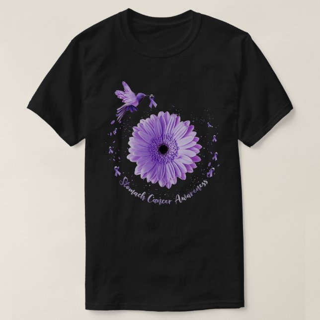 Hummingbird Periwinkle Sunflower Stomach Cancer Aw T-Shirt (Design Front)