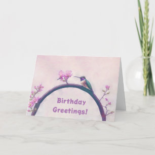 Hummingbird Pink Art Birthday Card