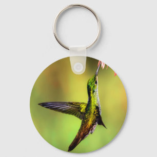 Hummingbird Pink Flower Bird Key Ring