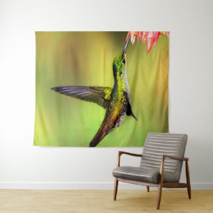 Hummingbird Pink Flower Bird Tapestry