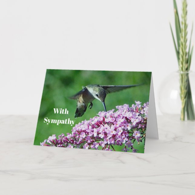 Hummingbird Pink Flowers Wildlife Photo Sympathy Card (Front)