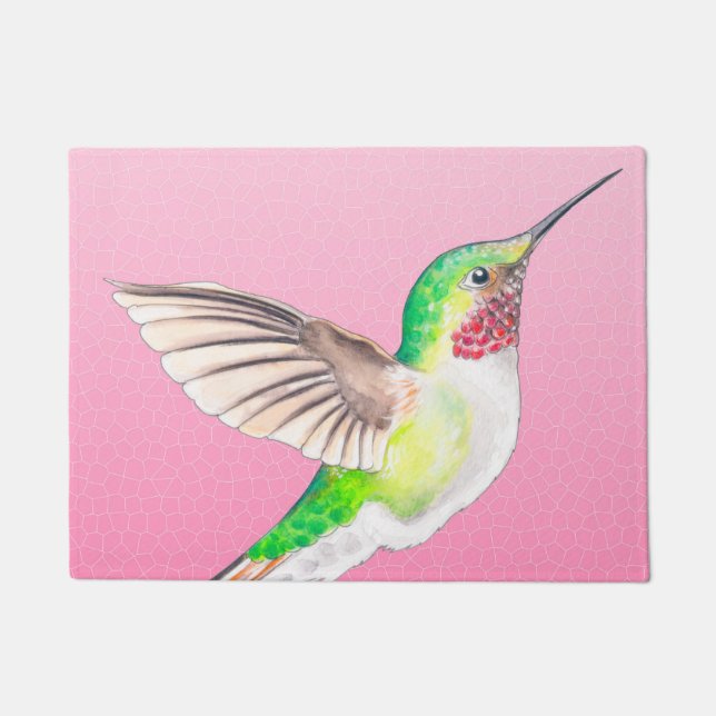 Hummingbird Pink Stained Glass Doormat (Front)