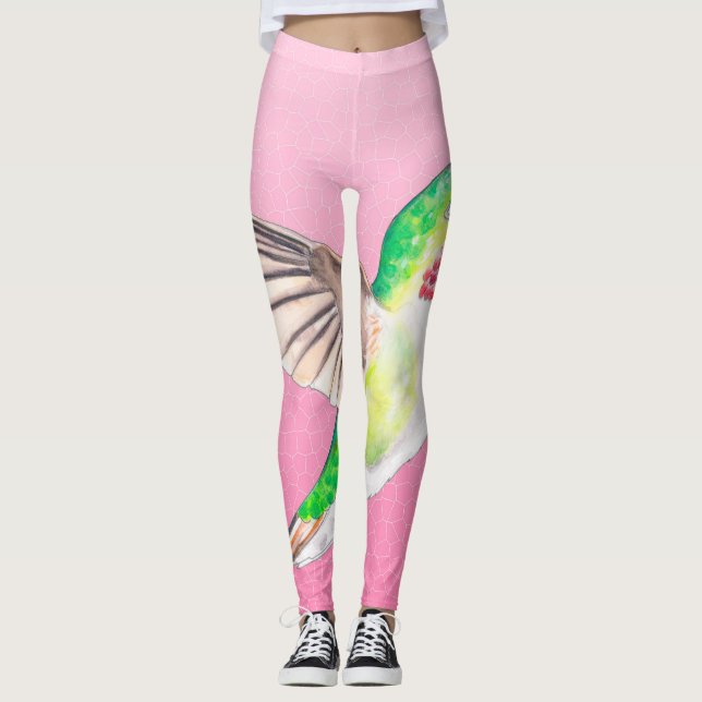 Hummingbird Pink Stained Glass Leggings (Front)