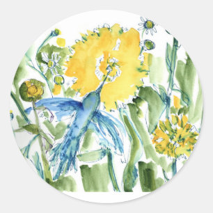 Hummingbird Pollinator Garden Watercolor Classic Round Sticker