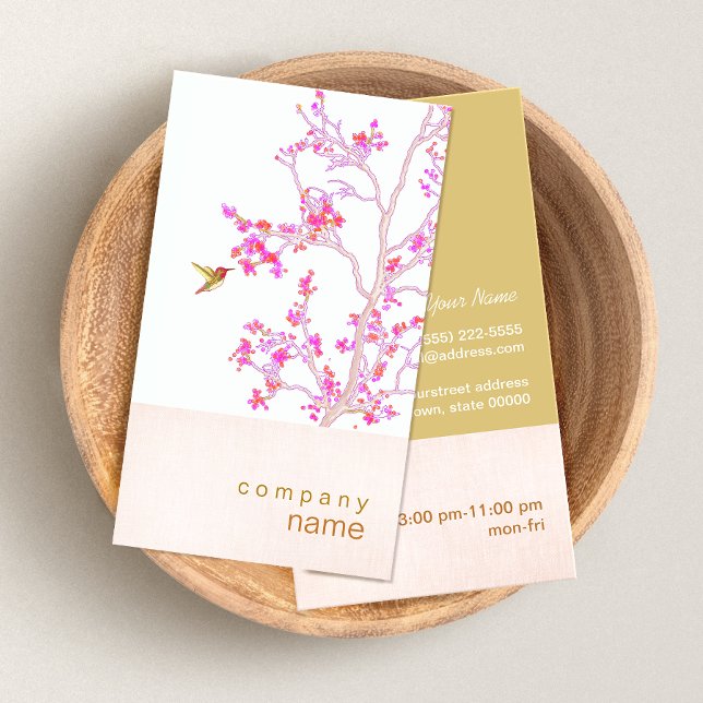 Hummingbird Pretty Pink Buds Branch Business Card (Creator Uploaded)