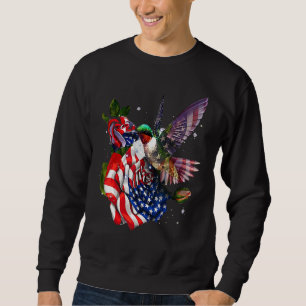 Hummingbird Proud And Rose American Flag 4th Of Ju Sweatshirt