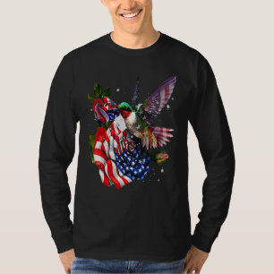 Hummingbird Proud And Rose American Flag 4th Of Ju T-Shirt