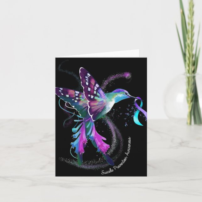 Hummingbird Purple Blue Ribbon Suicide Prevention  Card (Front)