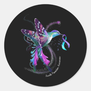 Hummingbird Purple Blue Ribbon Suicide Prevention  Classic Round Sticker