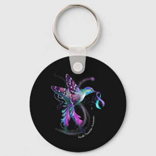 Hummingbird Purple Blue Ribbon Suicide Prevention Key Ring