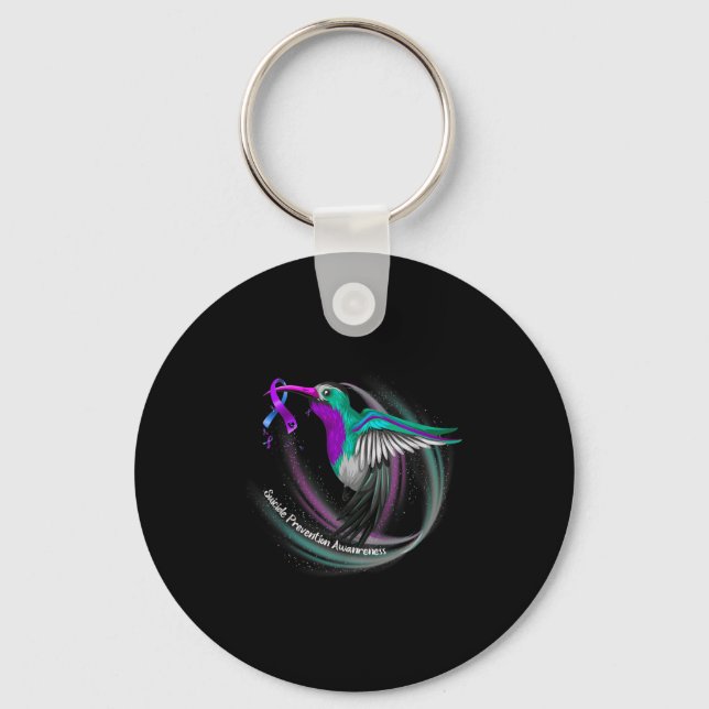 Hummingbird Purple Blue Ribbon Suicide Prevention  Key Ring (Front)