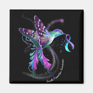 Hummingbird Purple Blue Ribbon Suicide Prevention  Magnet